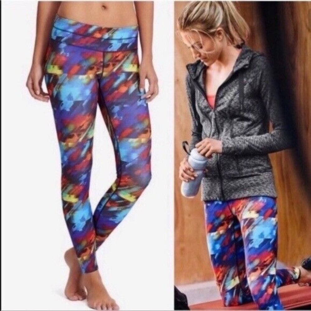 Athleta Sonar Colorburst Leggings Colorful Women’s XS Stretch Back Zip Pocket
